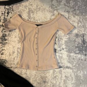 Tan crop top decorative buttons